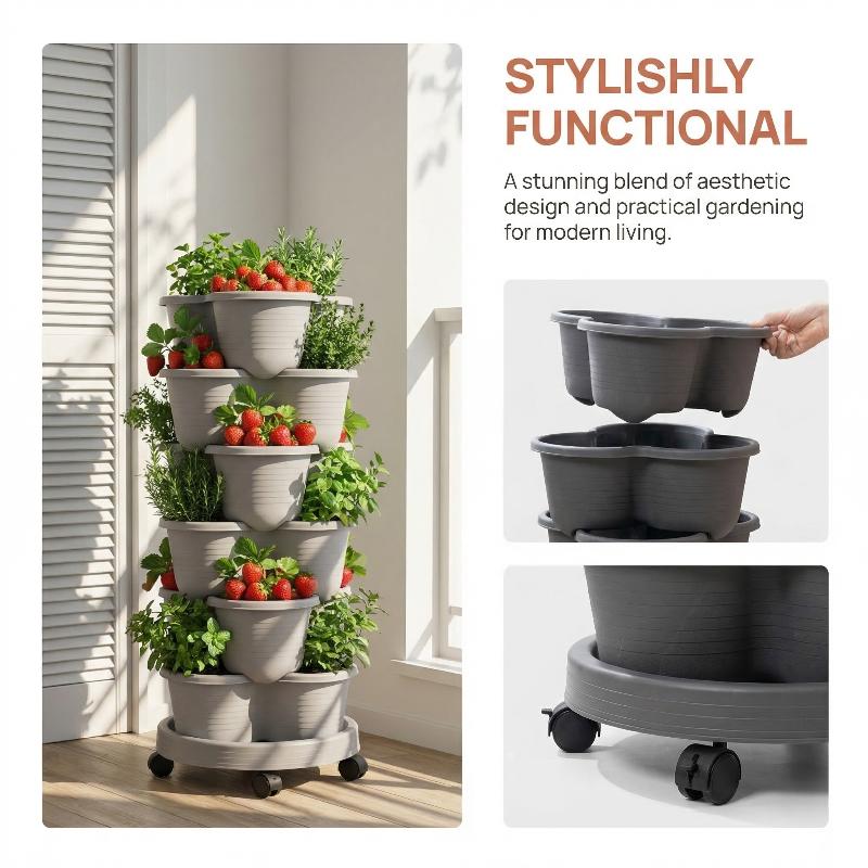 Vertical Planter Tower - Pot Bunga Plastik Bertingkat Vertikal yang